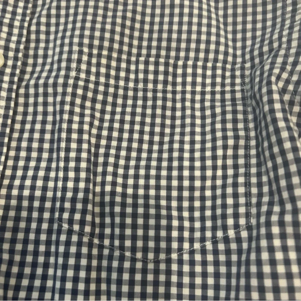 J Crew woven checkered navy white button down long sleeve shirt